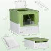 Fully Enclosed Cat Litter Box with Front Entry, Top Exit, Yellowish Green