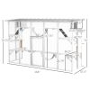 PawHut Wooden Catio Cat Window Box Enclosure, Outdoor Cat House with Roof & Play Shelves, 118" x 37.5" x 74", White