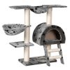 Cat Tree 41" Gray with Paw Prints Plush