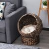 PawHut Handmade Wicker Elevated Cat Bed with Cushion Dark Brown for Kittens