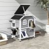 Wooden 2-Story Outdoor Cat House, Feral Cat Shelter Kitten Condo with Escape Door, Openable Asphalt Roof and 4 Platforms, Grey