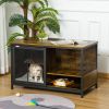 Cat Kennel End Table with Cushion Sliding Doors Wood Steel Pet Crate Rustic Brown