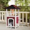 2-Story Wooden Cat House with Asphalt Roof Balcony and Rain Curtain