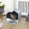 PawHut Hooded Cat Litter Box Furniture Gray Particle Catching Drawer Type Pan Scoop Easy Cleaning