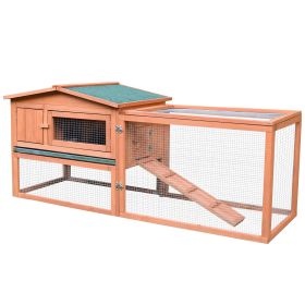 Rabbit Cage Outdoor, 62" Wooden Outdoor Rabbit Hutch, Small Animal Habitat with Detachable Run and Elevated Main House, Natural