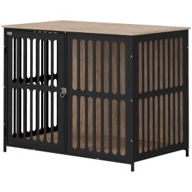 39" Dog Crate Furniture w/ Anti-Chew Resistant Mesh, Anti-Escape Single Door, for Large Dogs, Walnut Brown