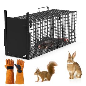 26in Single Door Live Animal Cage Trap For Animals Under 5LBS Easy To Setup Humane Galvanized Iron Trap Cage For Small Cats Rabbits Squirrels Moles Ch (Option: S_Black_Glove)
