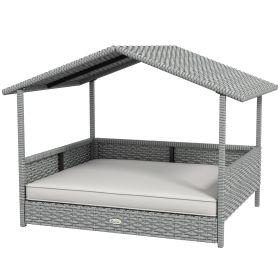 Wicker Dog House Outdoor with Canopy, Rattan Dog Bed with Water-resistant Cushion, Raised Pet Bed for Small, Medium Breeds up to 66 lbs, 20" in (Option: Cream White-830x175x690 mm)