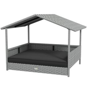 Wicker Dog House Outdoor with Canopy, Rattan Dog Bed with Water-resistant Cushion, Raised Pet Bed for Small, Medium Breeds up to 66 lbs, 20" in (Option: Gray-830x175x690 mm)