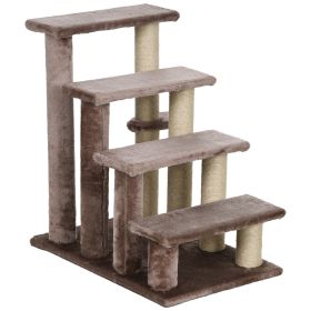 4 Levels Cat Steps with Scratching Posts for High Bed (Color: Brown)