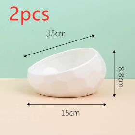 Pet Supplies Bowl Ceramic Cat Bowl Dog Bowl Oblique Mouth (Color: White2pcs)