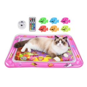 Cat Water Mat Interactive Sensory Play Mat with Floating Fish Toys LED Color Changing Light Thickened PVC for Indoor Cats Kittens Pet Enrichment (Option: CatWaterMatPinkGPCT5670)