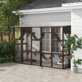 Catio Playground Cat Window Box Outside Enclosure for Multiple Cats w/ Shelves & Bridges (Option: Coffee Brown-1070x520x255 mm)