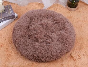 Dog Beds For Small Dogs Round Plush Cat Litter Kennel Pet Nest Mat Puppy Beds (Option: Light brow-80cm)