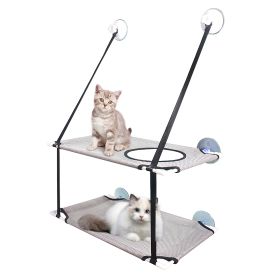 Indoor Window Hammock for Cat Double Layer Perch Bed Powerful Suction Cup up to 55LBS Capacity Breathable Mesh Window Mounted Cat Bed (Option: CatWindowHammockGrey)