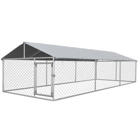 Outdoor Dog Kennel for Large-Sized Dogs with Waterproof UV Resistant Roof (Color: Silver, size: 19.7' X 7.5' X 4.9')