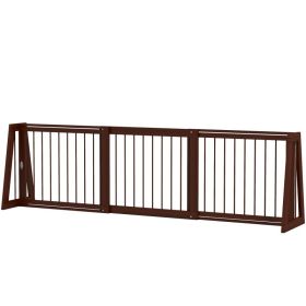 28"-75" Freestanding Wooden Pet Gate with Support Feet & Non-Slip Mats for Indoor, Stairway, Doorway (Color: Brown)