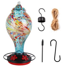 Glass Hummingbird Feeder 33OZ Hand Blown Hummingbird Feeder with 5 Flower Feeding Port Perch Ant Moat Hanging Hook S Hook Hemp Rope Cleaning Brush for (Option: BirdFeederBlueGPCT5123)