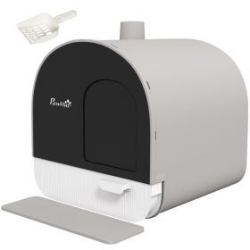 Cat Litter Box with Lid with Scoop and Filter (Color: Light Gray)
