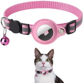 Reflective Collar Waterproof Holder Case For Airtag Air Tag Airtags Protective Cover Cat Dog Kitten Puppy Nylon Collar (Option: Pink)