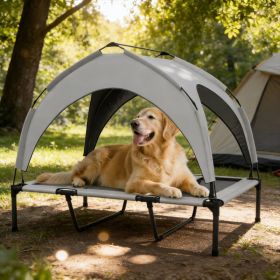 Elevated Dog Bed With Canopy, Raised Outdoor Pet Bed For Camping With Washable Breathable Mesh, 42'' X 30'' X 3'' , Tiktok (Option: Light gray)