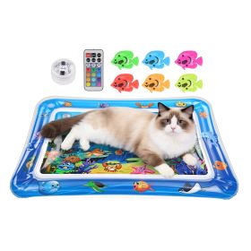 Cat Water Mat Interactive Sensory Play Mat with Floating Fish Toys LED Color Changing Light Thickened PVC for Indoor Cats Kittens Pet Enrichment (Option: CatWaterMatBlueGPCT5670)