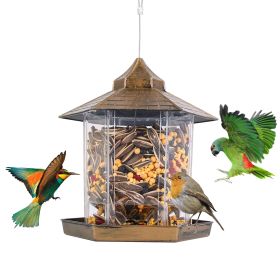 Hanging Gazebo Wild Bird Feeder Outdoor Bird Seed Station with Large Capacity 6 Feeder Ports for Garden Patio Park Weatherproof Easy To Refill (Option: BirdFeederBrownGPCT4819)