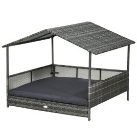 Outdoor Dog Bed with Canopy, Rattan Dog Bed with Soft Cushion Removable Cover for Medium and Large Dogs, Dark Gray (Option: Dark Gray-1020x200x845 mm)