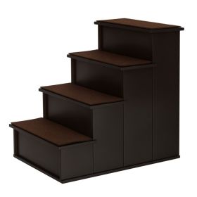Pet Stairs, Small Pet Steps with Cushioned Removable Covering for Dogs and Cats Up To 22 lbs (Color: Brown)