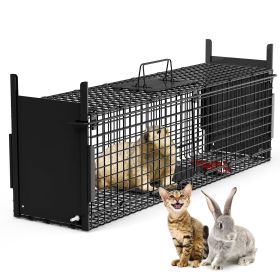 32in 2 Door Live Animal Cage Trap For Animals Under 12LBS Easy To Setup Humane Galvanized Iron Trap Cage For Rabbits Groundhogs Skunk Opossums Nutria (Option: M_Black)
