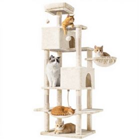 66 Inch Cat Tree Tower, Large Multi-Cat Climbing Extended Platform, Hammock, Pet House For Indoor Cats And Kittens Play (Option: Beige)