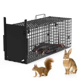 26in Single Door Live Animal Cage Trap For Animals Under 5LBS Easy To Setup Humane Galvanized Iron Trap Cage For Small Cats Rabbits Squirrels Moles Ch (Option: S_Black)