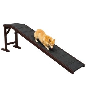 Dog Ramp for Bed, Pet Ramp for Dogs with Non-Slip Carpet and Top Platform, 74" x 16" x 25" (Color: Brown)