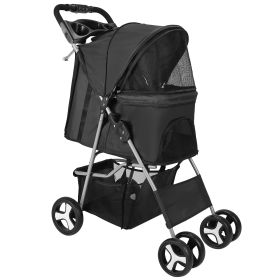 4 Wheels Pet Stroller Foldable Carrier Strolling Cart Travel Jogger Pet Stroller with Removable Liner Storage Basket for Dog Cat (Option: 4WheelStrollerBlackGPCT2280)
