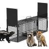 40in 2 Door Live Animal Cage Trap For Animals Under 18LBS Easy To Setup Humane Galvanized Iron Trap Cage For Raccoons Armadillos Foxes Opossums Muskra