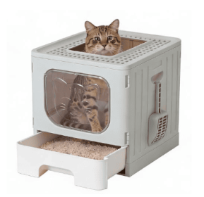Covered Cat Litter Box, Large Foldable Cat Litter Box With Cat Litter Scoop  Easy-to-clean Drawer Design (Option: Grey)