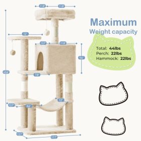 44 Inch Cat Tree Tower, Multi-Cat Climbing Tower With, Natural Sisal Scratching Posts, Extended Platform, Hammock (Option: Beige)