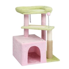 27.5in Cat Tree, Multi-level Cat Tower With Cat Scratching Post And Pad, Cozy Cat Condo, Padded Top Bed For Kittens And Indoor Cats (Color: Pink And Yellow)
