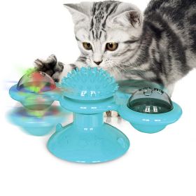 Windmill Cat Toy Turntable Interactive Teasing Pet Toy Wall Mount Turning Tickle Scratch Hair Brushát Toy with Catnip Light Ball (Option: WindmillCatToyBlue)