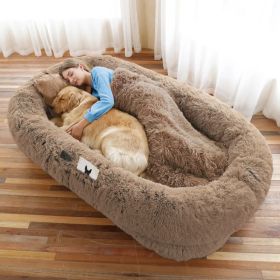 Human Dog Bed, Large Size Fits You And Pets, Washable Faux Fur Dog Bed For People Doze Off, Napping Orthopedic Dog Bed, Present Plump Pillow, Blanket, (Option: Khaki-6XL71Lx45Wx12Th)