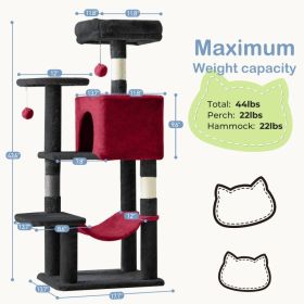 44 Inch Cat Tree Tower, Multi-Cat Climbing Tower With, Natural Sisal Scratching Posts, Extended Platform, Hammock (Option: Black Red)