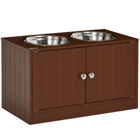 Elevated Pet Bowls with Storage Cabinet (Color: Brown)