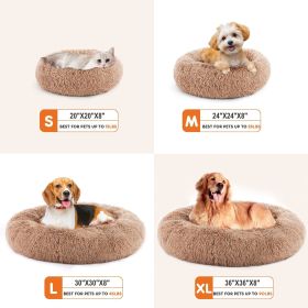 24 Inch Anti-Slip Round Fluffy Plush Faux Fur Cat Bed, Fits Up To 25 Lbs Pets (Option: Brown L)