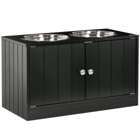 Large Elevated Pet Bowls with Storage Cabinet (Color: Black)