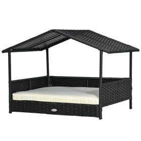 Wicker Dog House with Removable Cushion Lounge (Color: Cream White)