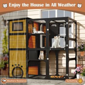 GO Large Cat Catio 4 Tiers Cat Enclosure For Outdoor, Cat House Weatherproof Attached To Window For Multiple Cats With Platforms And Resting Rooms, Br (Option: Brown)
