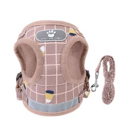Pet Mesh Harness Dog Leash Set Reflective Chest Strap Adjustable Puppy Vest For Puppies Breeds Dogs Cats Walking Outdoor (Option: PinkCheckered_L)