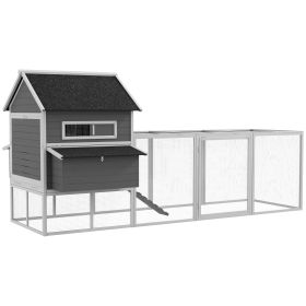 137" Wooden Chicken Coop for 8-10 Chickens, Backyard (Color: Gray)