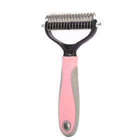 Stainless Double-sided Pet Brush Hair Removal Comb Grooming Dematting Dog Grooming Shedding Tools (Option: Pink-9.5x17.5cm)