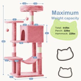 44 Inch Cat Tree Tower, Multi-Cat Climbing Tower With, Natural Sisal Scratching Posts, Extended Platform, Hammock (Option: Pink)